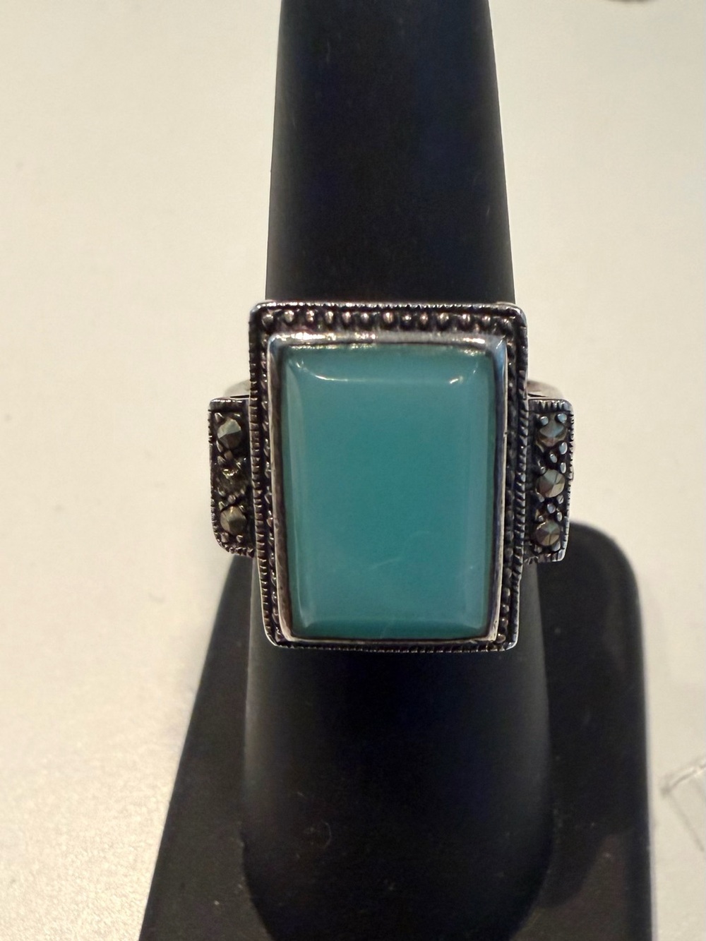 Turquoise Rectangle Stone Sterling-Style Women's
